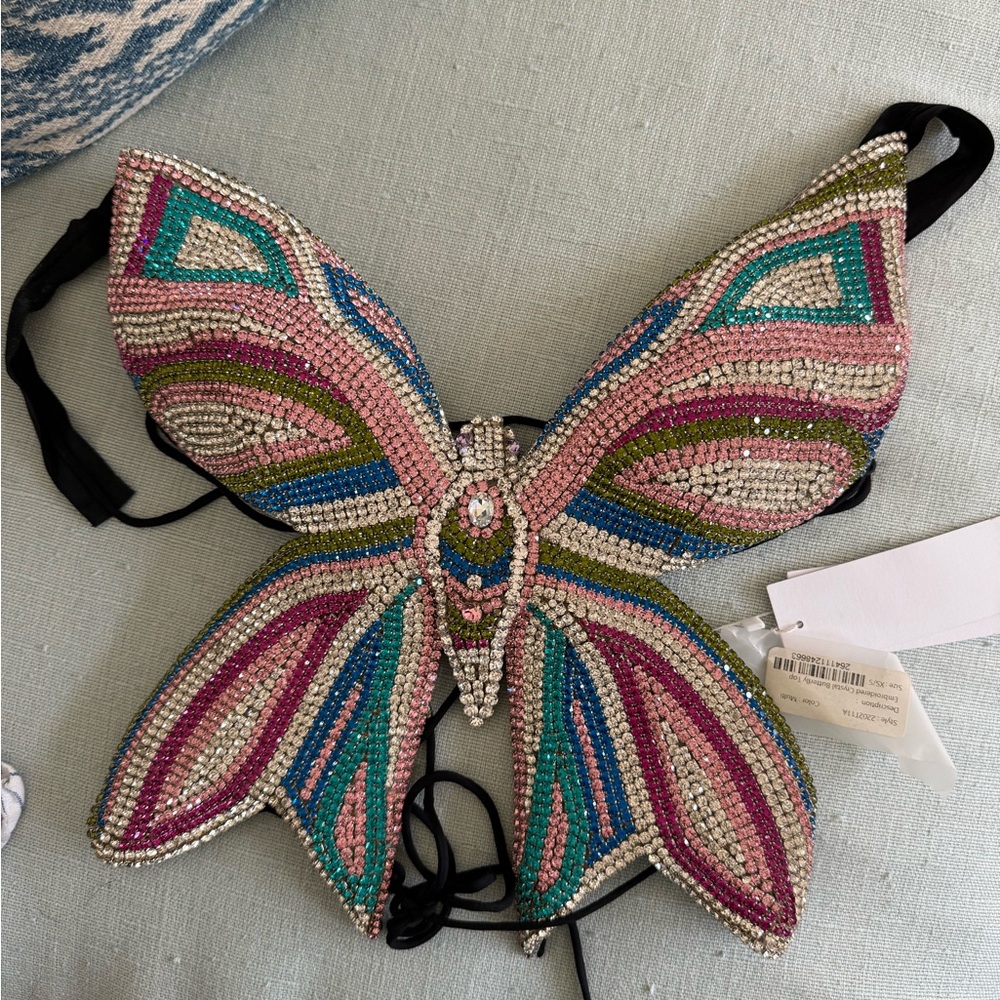 Area embroidered crystal butterfly top xs/s